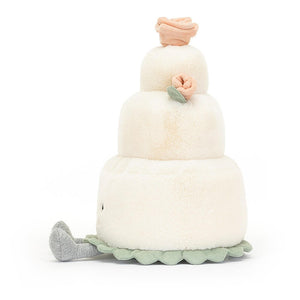 Side view of the Jellycat Amuseable Wedding Cake children's soft toy.