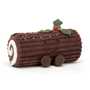 Straight View: Festive Feast for Cuddles! The Jellycat Amuseable Yule Log with Soft Fur, Stitchy Sugar Details & a Holly Hat.