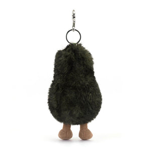 Back view of Jellycat Amuseables Avocado Bag Charm highlighting its smooth plush surface and keychain attachment.