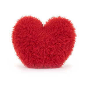 Back View: Jellycat Amuseables Beatie Heart higlighting the soft fluffy red fur.