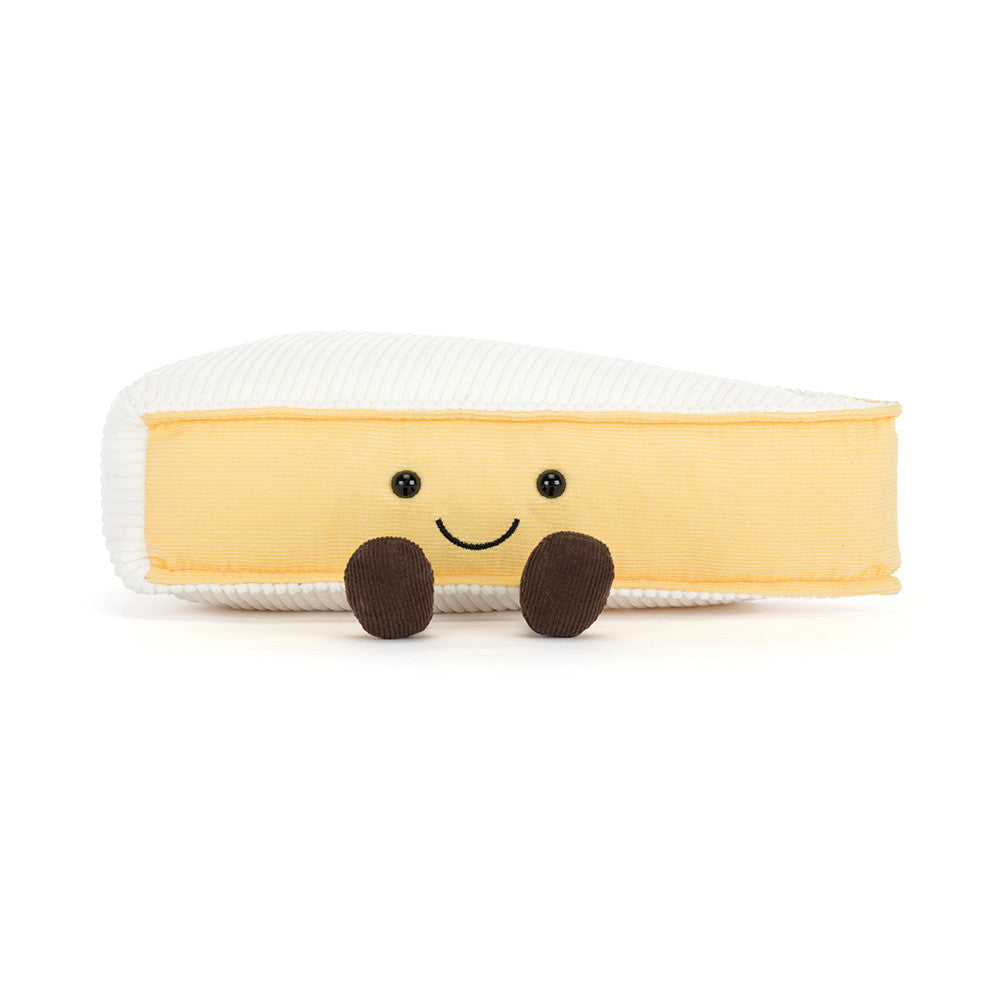 Front-on Jellycat Amuseables Brie plush with embroidered smile and soft textured detailing.