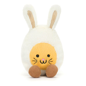 Front view of the Jellycat Amuseables Bunny Egg with bunny ears and a smiling face.