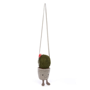 Jellycat Amuseables Cactus Bag hanging from its adjustable shoulder strap, highlighting its fun and practical design.