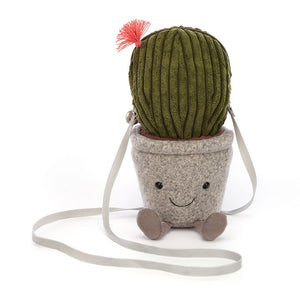 Jellycat Amuseables Cactus Bag, a soft plush cactus design with a smiling face and cheerful details, shown from the front.