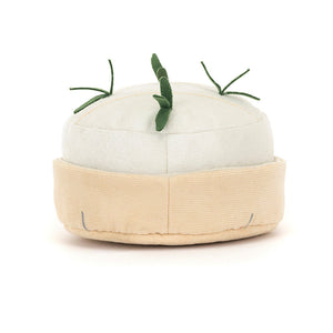 Back view of Jellycat Amuseables Camembert plush toy with soft cream body and beige base.