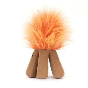 Side View: Side profile of the playful Jellycat Amuseables Campfire. Highlights the soft and huggable corduroy texture, and the vibrant flame details that bring the campfire experience to life!