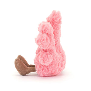 Side view: Side profile of Jellycat Amuseables Coral showing cordy brown legs and textured arms.