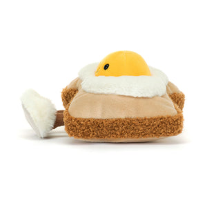 Side view of Jellycat Amuseables Egglantine Egg on Toast highlighting the plush layers and soft textures.