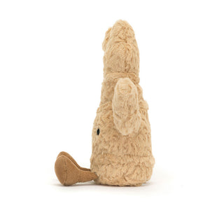 Side View: Side profile of the Jellycat Amuseables Ginger plush. Highlights the compact size (suitable from birth), the playful chunky textures throughout the golden fur.