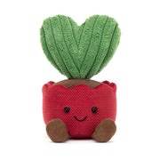 Front View: Jellycat Amuseables Kerrii Cactus, a soft plush cactus in a red pot with a smiling face.