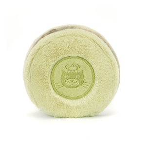 The back of the Jellycat Amuseables Max Macaron plush, featuring an embroidered Jellycat logo.