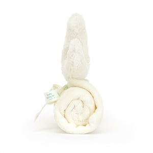 A side view of a Jellycat Amuseable Moon Soother, highlighting its full, huggable form, soft and floppy design, and calming embroidered features for a peaceful night's sleep.