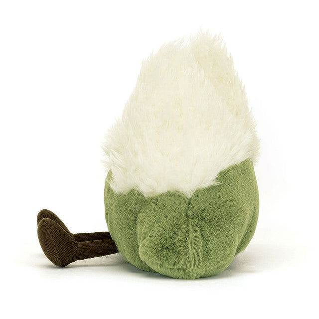 Side View: Side profile of the cuddly Jellycat Amuseable Mountain. Highlights the compact size (suitable from birth), the soft, huggable texture, and the adorable details like the curly "snow" and earthy cord boots. A perfect cuddle companion! 