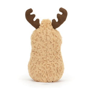 A back view of the Jellycat Amuseable Peanut Reindeer, highlighting its soft, brown fur and the tuft haircut.