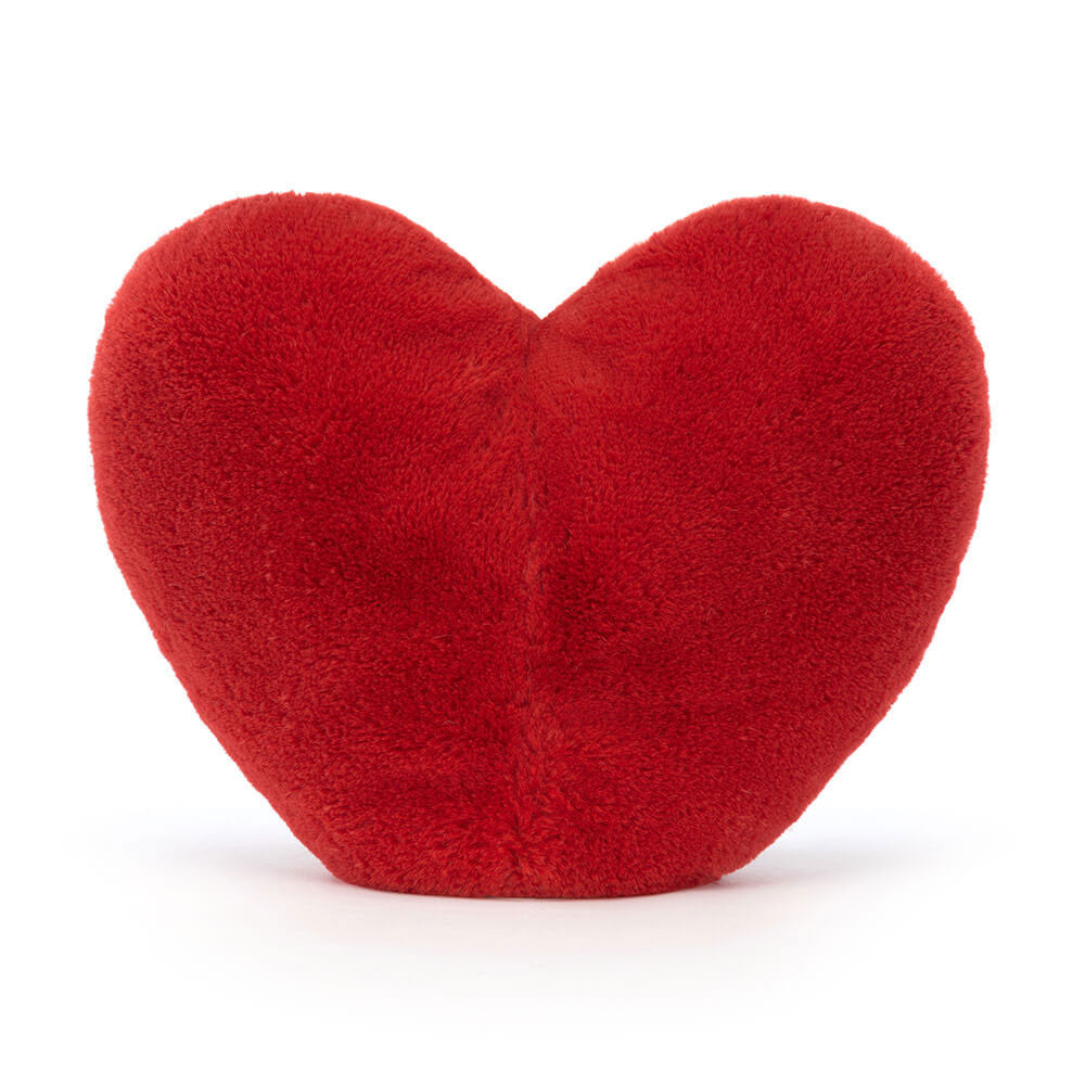 Back view of Jellycat Amuseables Large Red Heart, showcasing its smooth plush fabric and simple, vibrant red design.