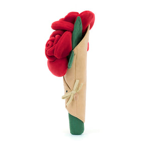 Side View: Jellycat Amuseables Rose Bouquet, a cuddly rose bouquet with linen wrapping.