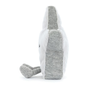 Side profile of Jellycat Amuseables Silver Star toy highlighting silver shimmer fabric.