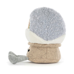 Side view of Jellycat Amuseables Snow Globe plush with textured dome and silver feet.