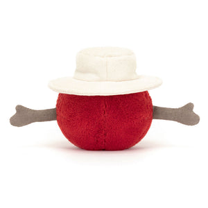 Side view of Jellycat Amuseable Sports Cricket Ball with outstretched corduroy arms.