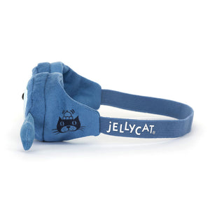 Side view of Jellycat Amuseables Swimming Goggles showing strap and logo.