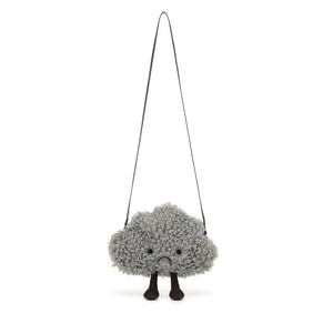 Jellycat Amuseables Storm Cloud Bag displayed with its adjustable 118cm strap for crossbody wear.