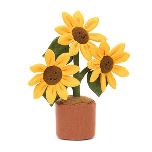 Front view of Jellycat Amuseables Sunflower plush in a brown pot.