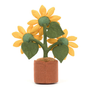 Back view of Jellycat Amuseables Sunflower with detailed stems and pot design.