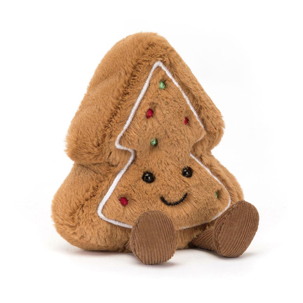 Front view of Jellycat Amuseables Tree Cookie plush toy with embroidered icing and smiley face.