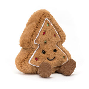 Front View: A soft, plush tree cookie toy with a brown trunk, green leaves, and colourful frosting decorations.