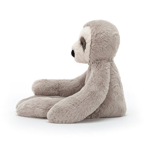 Side View: Jellycat Bailey Sloth with luxuriously soft fur, chunky paws, and a permanently adorable sleepy face.