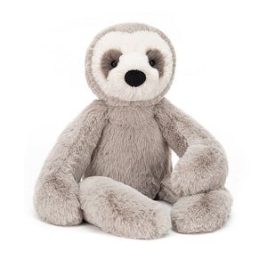 Straight On View: Super soft Jellycat Bailey Sloth with soothing mocha fur, big brown eyes, and a sweet bobble nose.