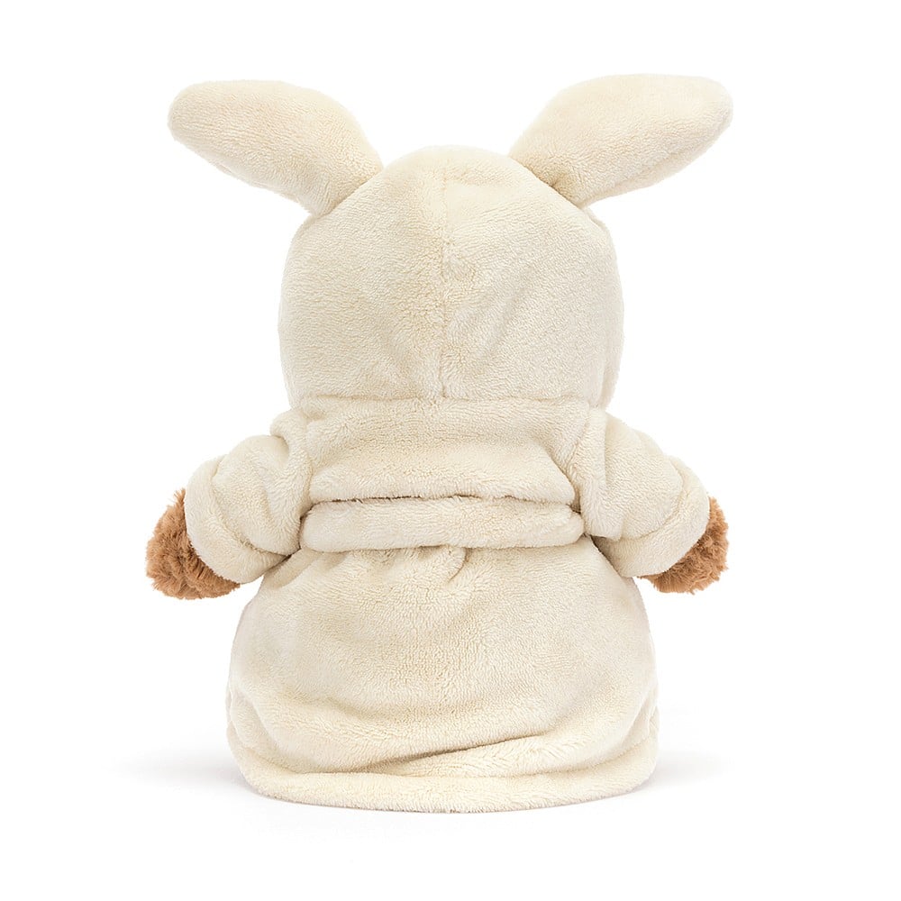  A rear view of Jellycat Bartholomew Bear Bathrobe.