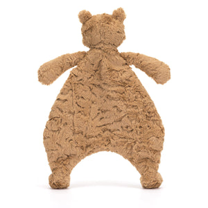 Ready for Adventures: Back view of the Jellycat Bartholomew Bear Comforter, a comforting companion for every journey.