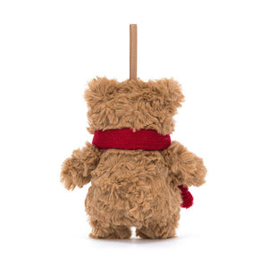 Jellycat Bartholomew Bear Decoration, back view, festive teddy bear for Christmas tree.