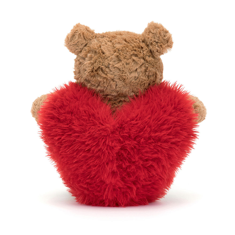 Back View: Jellycat Bartholomew Bear Heartthrob, a loveable plush toy in a heart-shaped outfit.