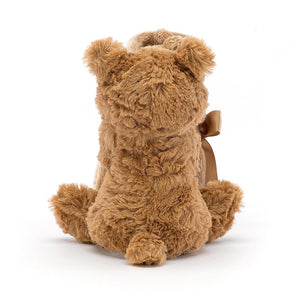 Sweet dreams guaranteed! The Jellycat Bartholomew Bear Soother hugs a cuddly, fudge-brown blanket, creating a secure and comforting bundle for little ones. (Back view)