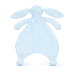 Security & Sweet Dreams Guaranteed! The Jellycat Bashful Blue Bunny Comforter offers a soft bunny to cuddle and a luxuriously soft blanket for a cozy night's sleep. (Back view)