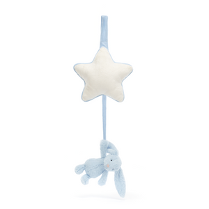 Sweet Dreams Guaranteed! Pull the cord on the Jellycat Bashful Blue Bunny Musical Pull to activate a gentle lullaby, perfect for bedtime snuggles. (Pull fully pulled)
