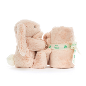 Cozy up with the Jellycat Bashful Blush Bunny Soother! Soft pink bunny soother with luxuriously soft blanket, perfect for bedtime snuggles.