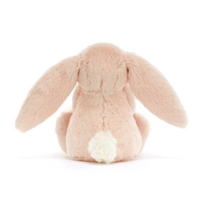 Jellycat Bashful Blush Bunny Soother backside. Soft blush pink bunny soother with cute tail.