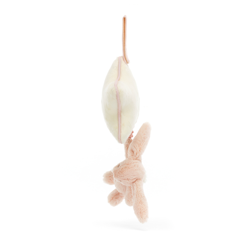Sweet dreams with the Jellycat Bashful Blush Bunny Musical Pull! Soft bunny and cream star with piping hang sideways, perfect for a crib. 