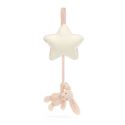  Soothing Jellycat Bashful Blush Bunny Musical Pull. Adorable bunny in calming pink plush hangs from a cream star with lullaby function. 