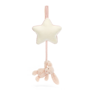  Soothing Jellycat Bashful Blush Bunny Musical Pull. Adorable bunny in calming pink plush hangs from a cream star with lullaby function. 