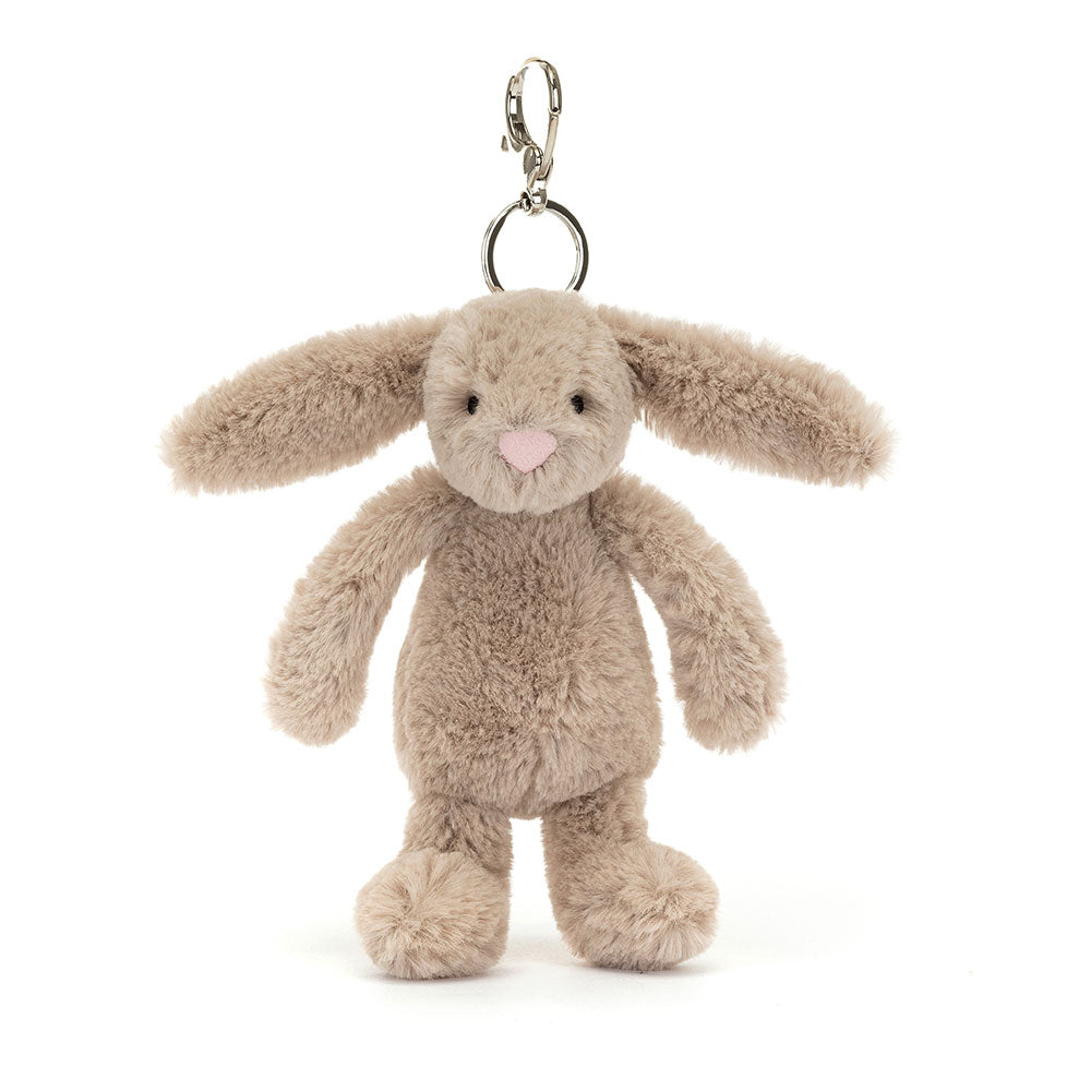 Front view of Jellycat Bashful Beige Bunny Bag Charm (2025), showcasing the bunny’s soft beige fur and floppy ears.