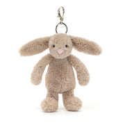 Front view of Jellycat Bashful Beige Bunny Bag Charm (2025), showcasing the bunny’s soft beige fur and floppy ears.