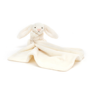 Bunny Snuggles: The Jellycat Bashful Cream Bunny Soother features a super soft bunny with a luxuriously soft blanket, perfect for ultimate cuddling. 