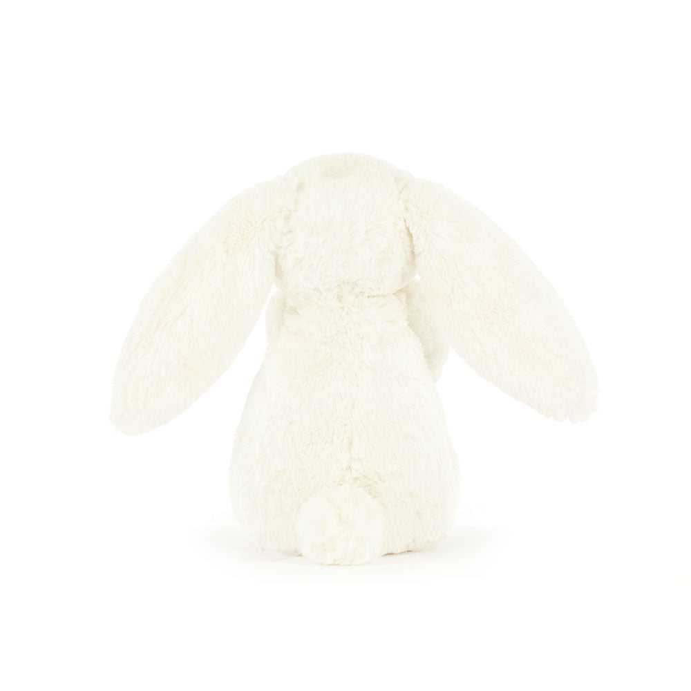 Back view of Jellycat Bashful Bunny ‘Peony’, with its plush fabric and fluffy tail.