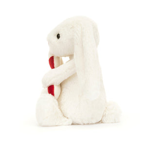 Side view of Jellycat Bashful Bunny plush toy, showing its soft fur and cuddly paws.