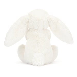 Rear View: Jellycat Bashful Carrot Bunny highlighting the soft white fur.