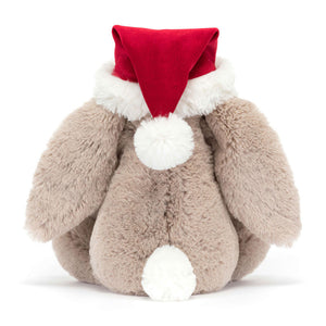 Back View: Don't Miss the Back! The Jellycat Bashful Christmas Bunny with soft fur & a floppy tail for holiday play.